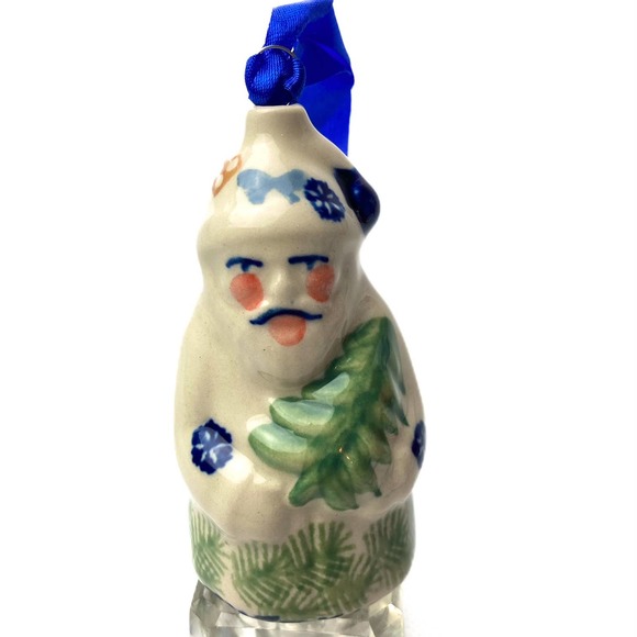 Hand crafted and painted, Polish Pottery, Santa Ornament with ribbon - Picture 1 of 5